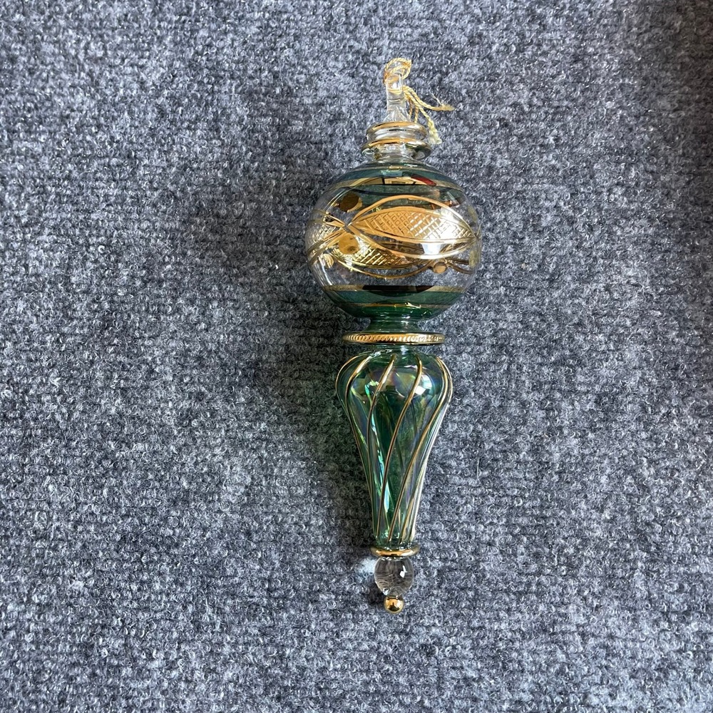 December Diamonds Zelda Green Gold Glass Finial Christmas Ornament 53002 Boxed